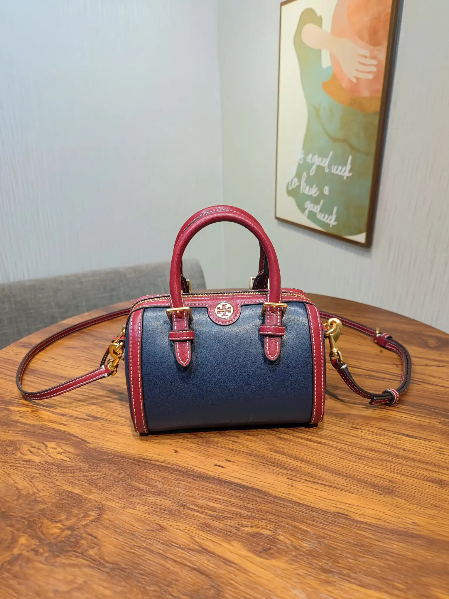 TORY BURCH Mini jacquard wine barrel bag 0126